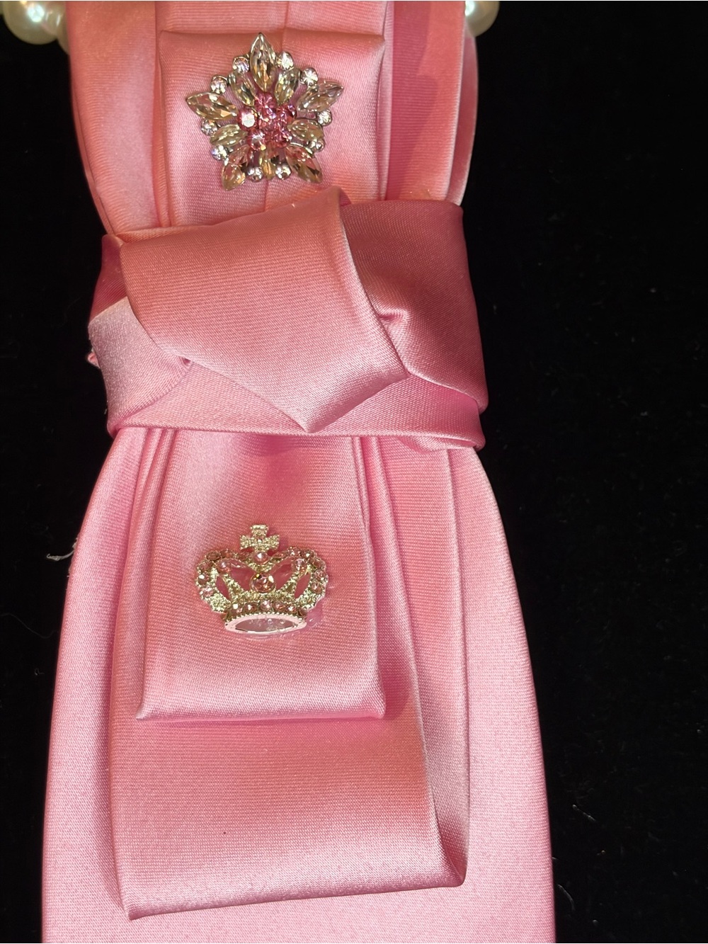 Pink Satin Decorative Scarf Wrap with Gold Crown Accent